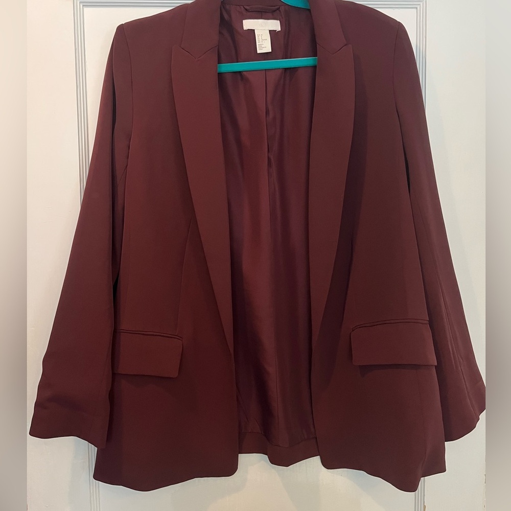 H&M Open Front Burgundy Blazer Size 8